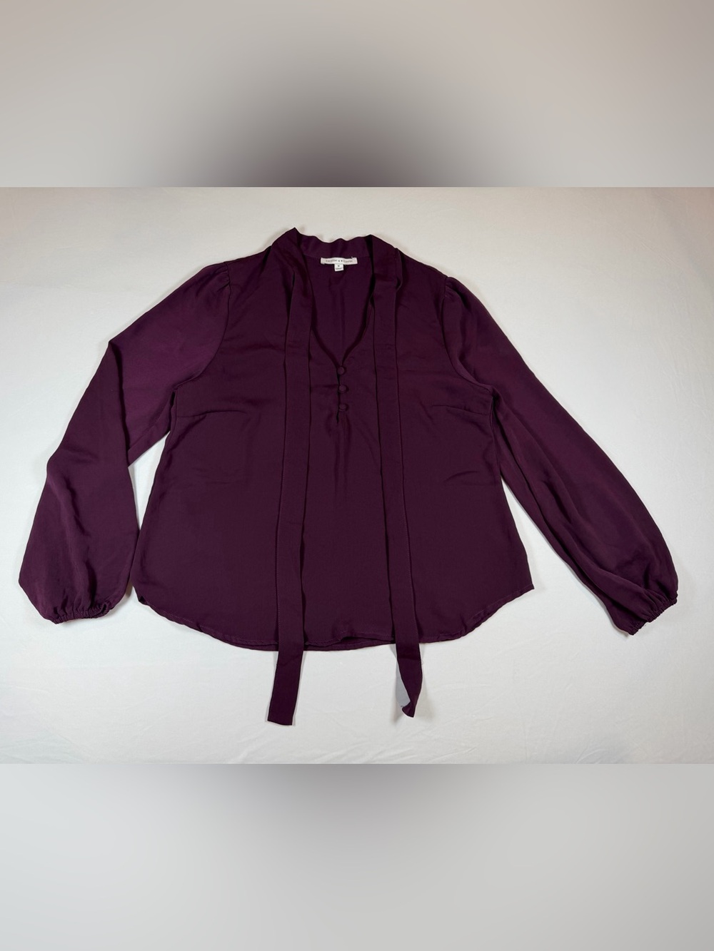 Crescent‎ & Willough Tie-Neck Long Sleeve Blouse in Deep Plum Medium
